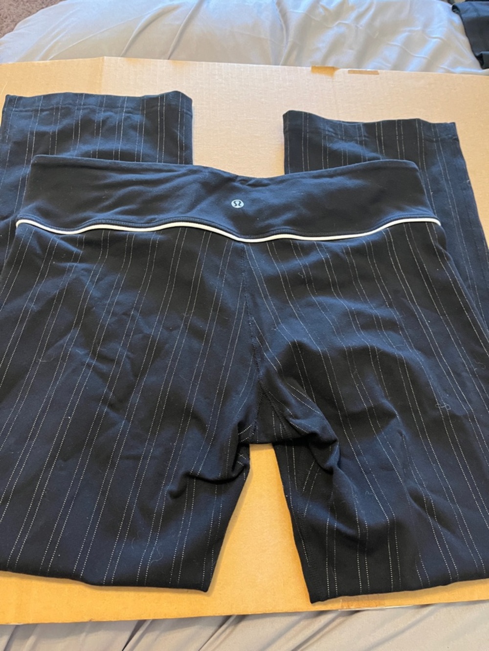 lululemon athletica Black Pinstripe Yoga Leggings with White Trim